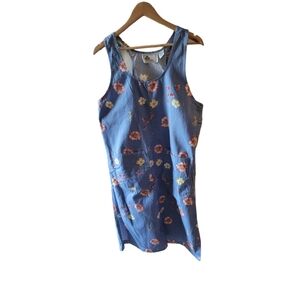 Carolina Bay Vintage Floral Chambrey Scoop Neck Front Pockets Size Medium